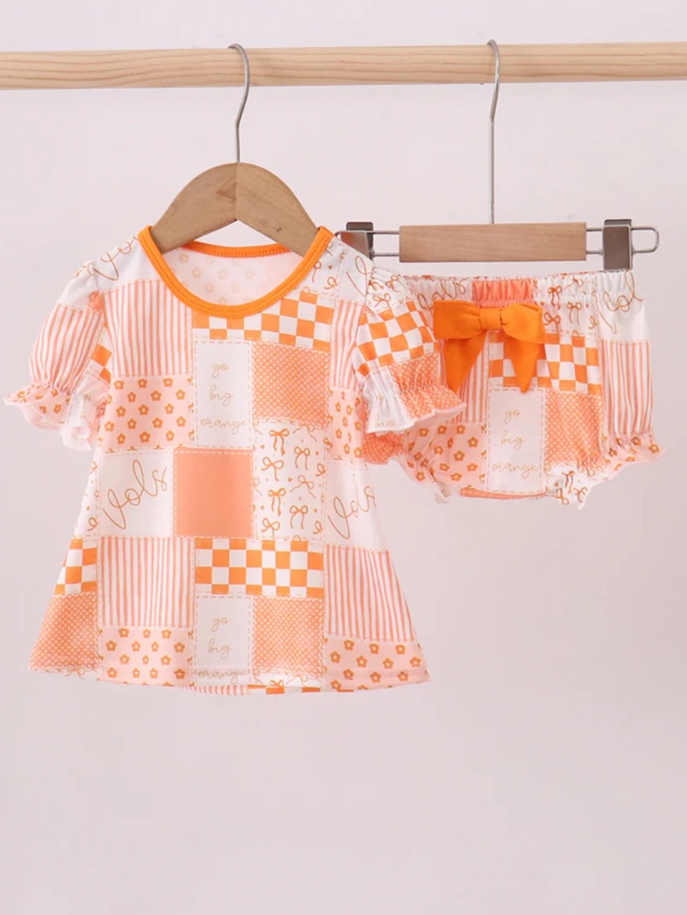 TODDLER GIRLS 3T ORANGE TENNESSEE PATCHWORK DRESS WITH MATCHING BLOOMER SET